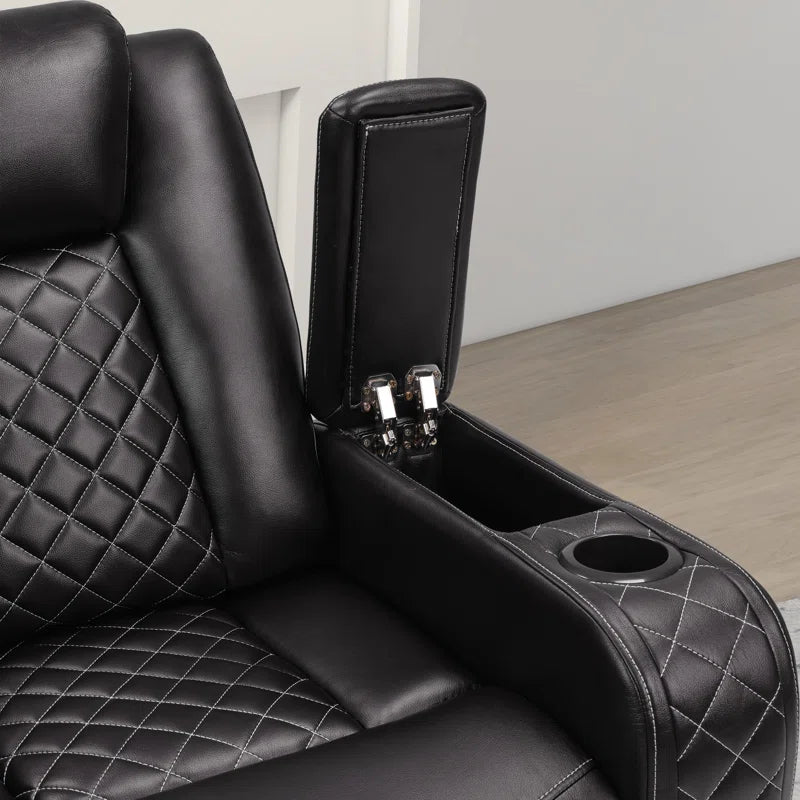 36.2" Wide Luxury Vegan Leather Power Recliner Home Theater Individual Seat with Cup Holder (Set of 5)