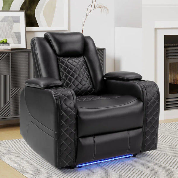 36.2" Wide Luxury Vegan Leather Power Recliner Home Theater Individual Seat with Cup Holder (Set of 5)