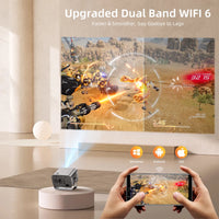 Smart Projector, Native 1080P with 4K Support, Wifi Bluetooth, Auto Focus, Keystone Correction, 360° Stand, 300'' Display for Home Theater