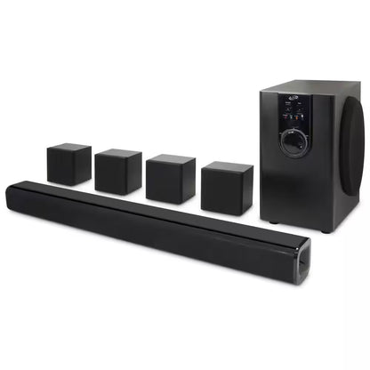 5.1-Channel Bluetooth Home Theater System, 6-Surround Speakers with Wired Connections, Learning Remote Capability, Black