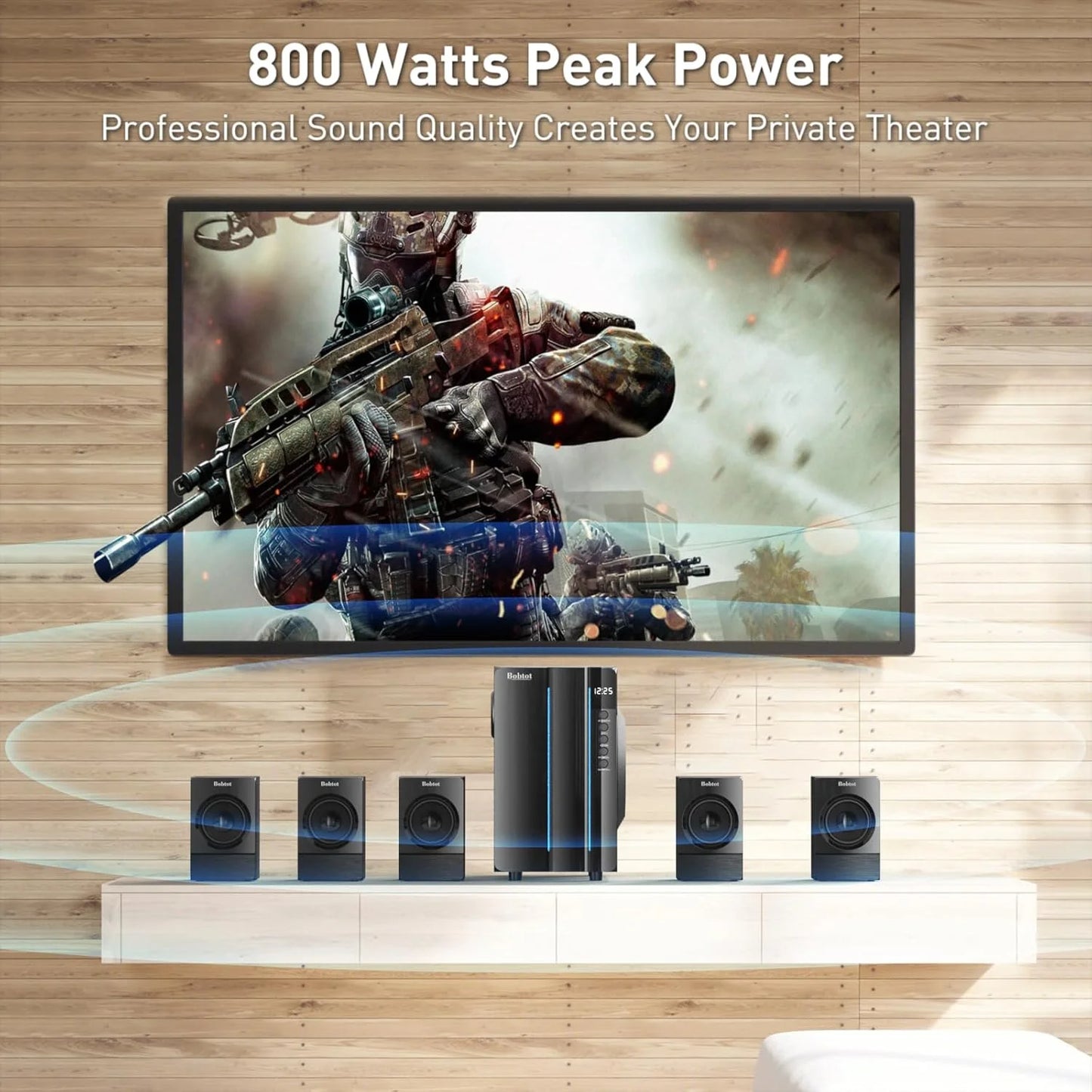Home Theater System 800 Watts Peak Power 6.5" Subwoofer 5.1/2.1 Surround Sound Stereo Bluetooth Speakers Systems for TV