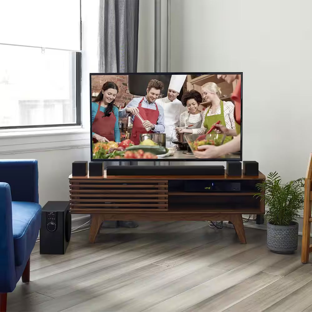 5.1-Channel Bluetooth Home Theater System, 6-Surround Speakers with Wired Connections, Learning Remote Capability, Black
