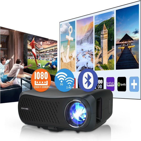 Smart Home Projector 10,000 Lumen Native 1080P Projector 4K Support 300'' Image, Inbuilt Android System & 5G Wifi Bluetooth Projector Full HD for Outdoor Movie Theater Netflix Gaming Work