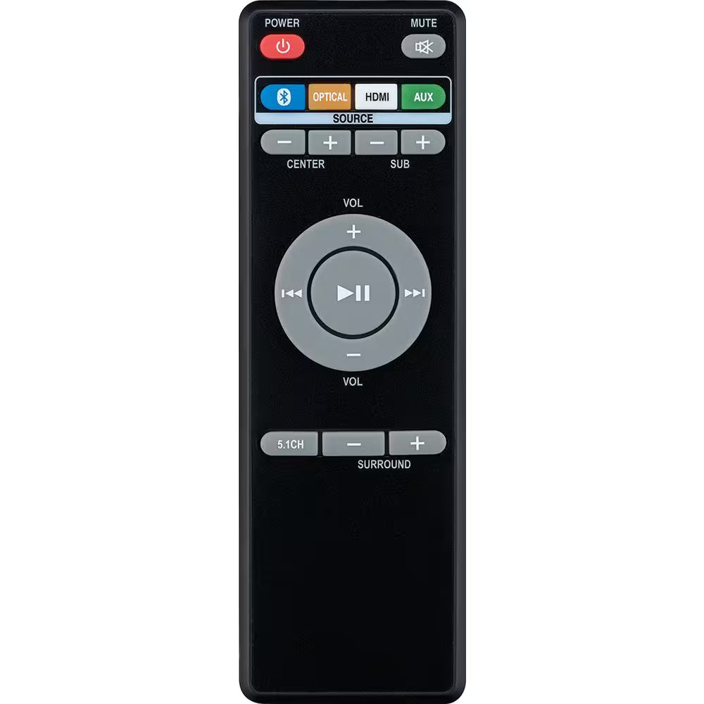 5.1-Channel Bluetooth Home Theater System, 6-Surround Speakers with Wired Connections, Learning Remote Capability, Black