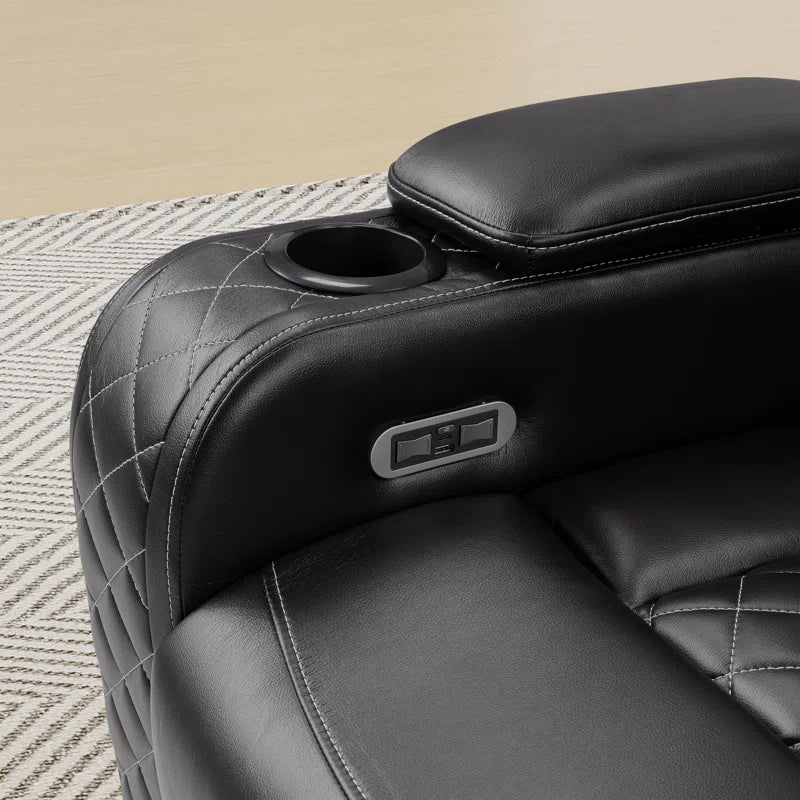 36.2" Wide Luxury Vegan Leather Power Recliner Home Theater Individual Seat with Cup Holder (Set of 5)
