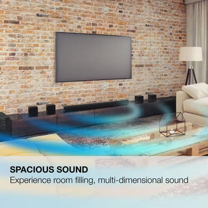 5.1-Channel Bluetooth Home Theater System, 6-Surround Speakers with Wired Connections, Learning Remote Capability, Black