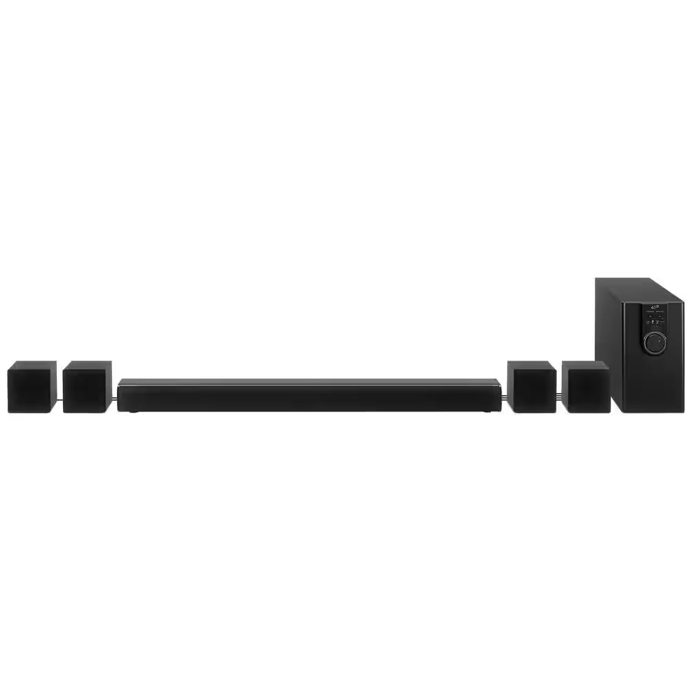 5.1-Channel Bluetooth Home Theater System, 6-Surround Speakers with Wired Connections, Learning Remote Capability, Black