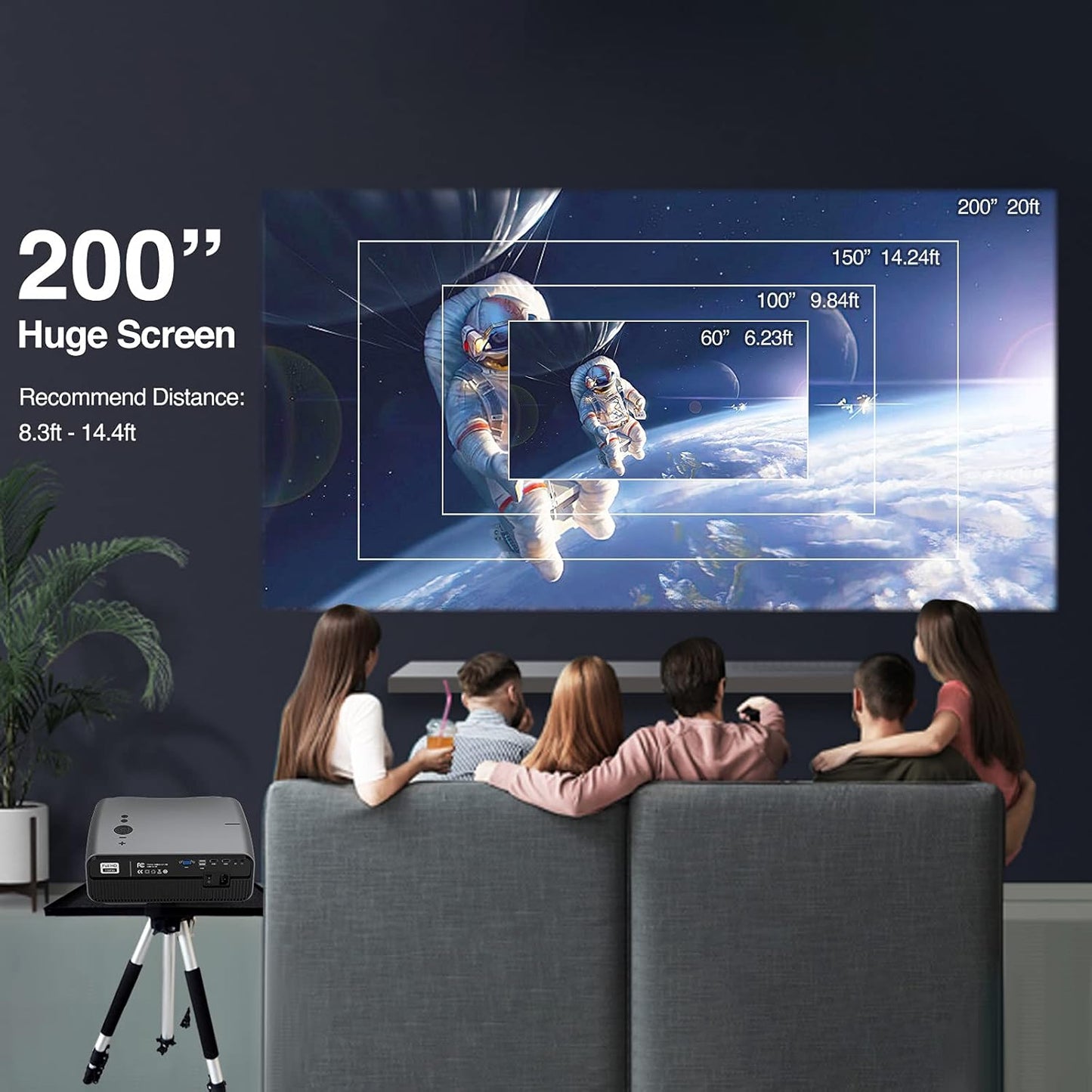 Smart Home Projector 10,000 Lumen Native 1080P Projector 4K Support 300'' Image, Inbuilt Android System & 5G Wifi Bluetooth Projector Full HD for Outdoor Movie Theater Netflix Gaming Work