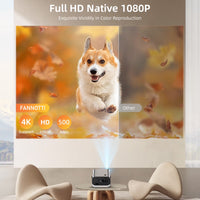 Smart Projector, Native 1080P with 4K Support, Wifi Bluetooth, Auto Focus, Keystone Correction, 360° Stand, 300'' Display for Home Theater
