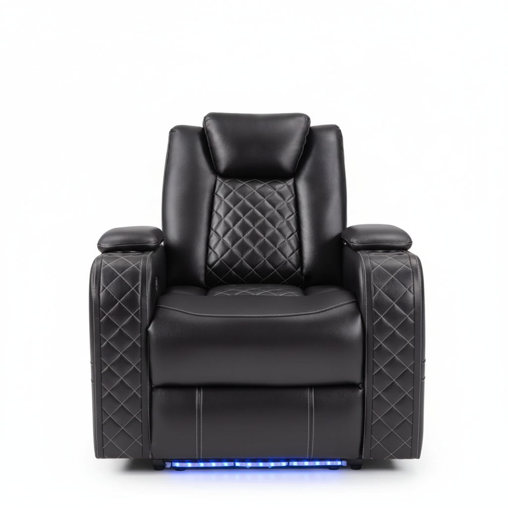 36.2" Wide Luxury Vegan Leather Power Recliner Home Theater Individual Seat with Cup Holder (Set of 5)